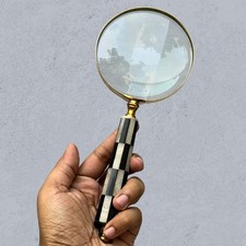 Decorative Black  White Mother of Pearl Magnifier Large 5X Optical Grade Glass