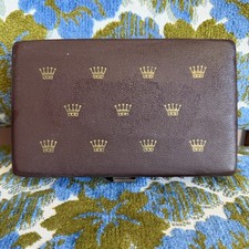 Vintage MCM ROLEX Watch Jewelry Storage Case Brown Gold Crown Logo Latch ~7"