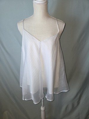 Eri + Ali by Anthropologie Sz L Gray White Striped Sleeveless Layered Blouse NWT