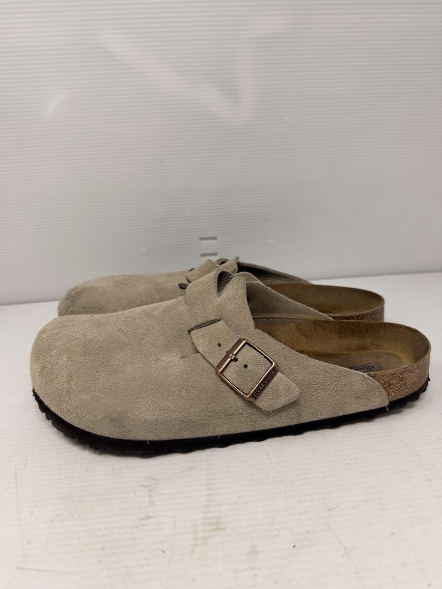 Birkenstock Boston Softbed Clogs Raw Suede Taupe Casual Slip Ons