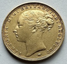 1886-M Full Sovereign -Victoria Young Head British Gold Coin*748