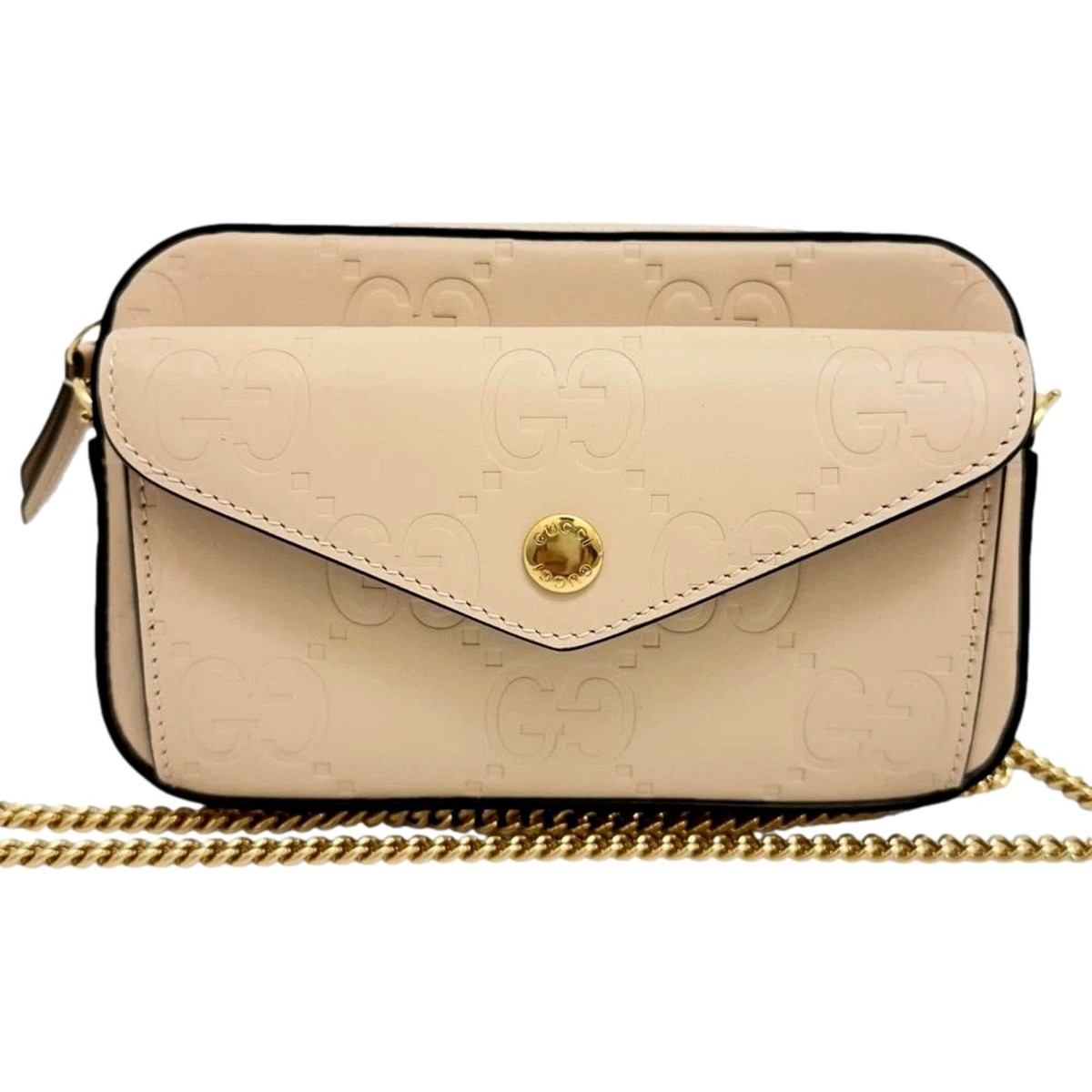 【美品】GUCCI ベージュ ゴールド ハンドバッグ New Gucci Gilbert Calfskin Mini Envelope Beige Crossbody Bag | eBay