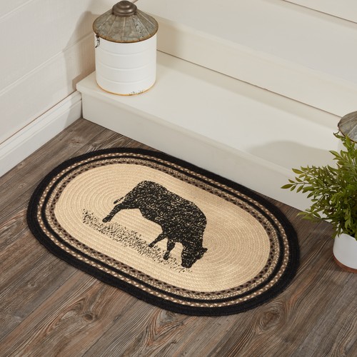 Accent Rug Sawyer Mill Charcoal Jute Farmhouse 20x30 Oval Cow No Slip VHC Brands - Picture 3 of 10