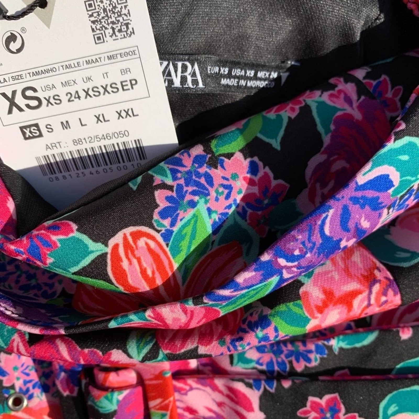 Zara Floral Belted Puff Sleeve Mini Bodycon Dress Size Xs thumbnail 12