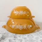 Vintage Pyrex Butterfly Gold Cinderella Mixing Bowls Pair of 2 Yellow Floral Lot