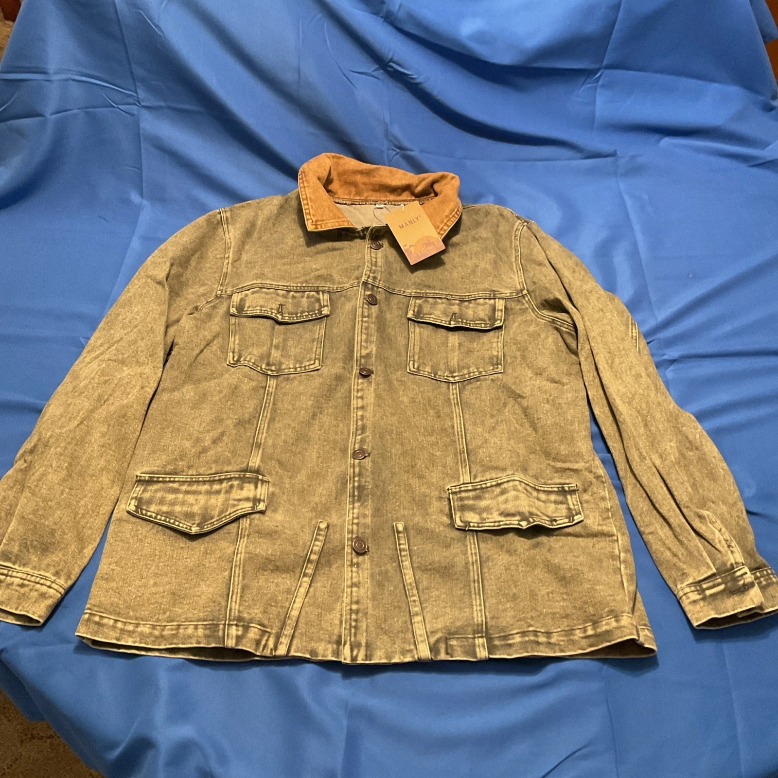 MANLY Men’s Distressed Denim Jacket-XL- New With Tag
