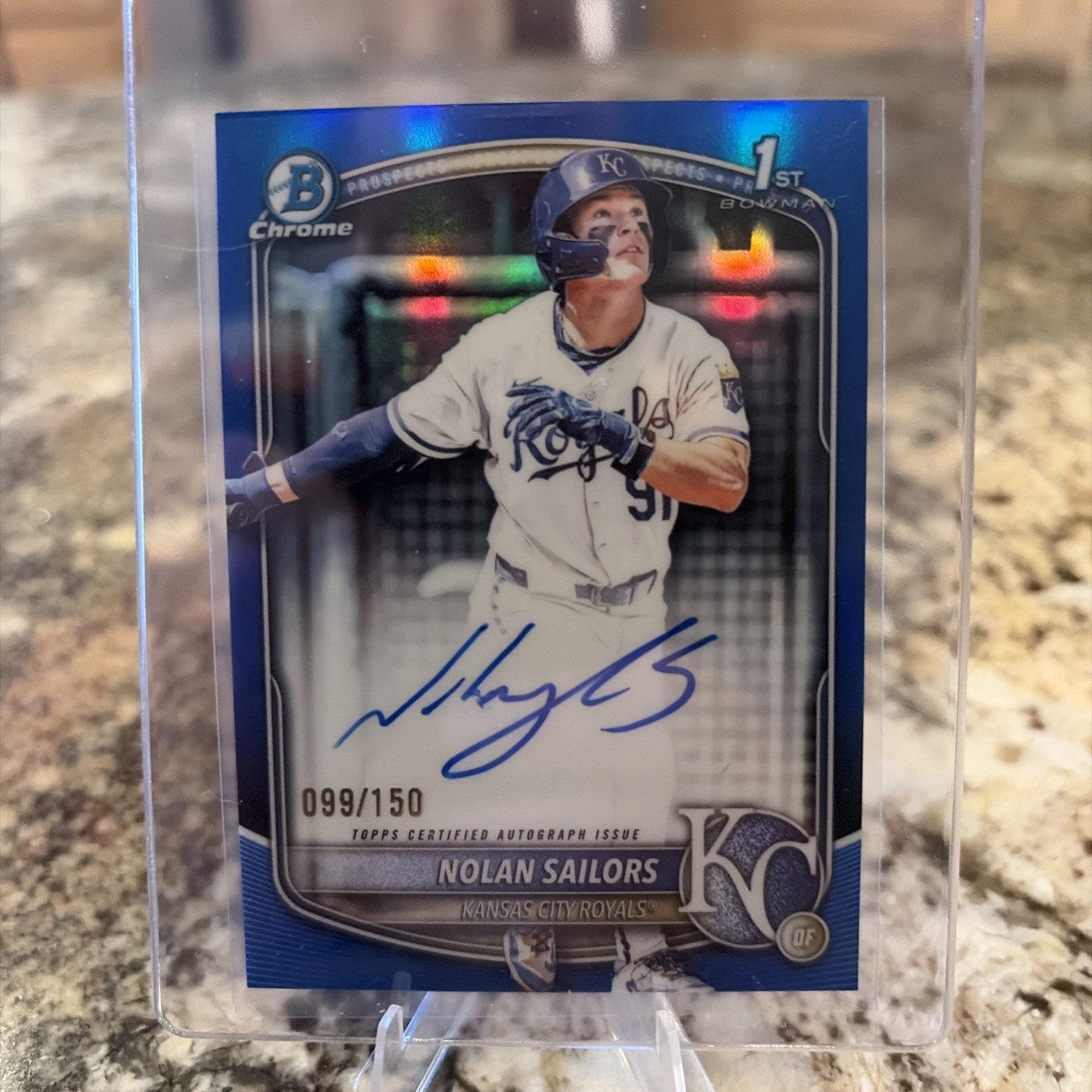 2025 Bowman Draft 1st Chrome Nolan Sailors True Blue Refractor Auto /150 Royals