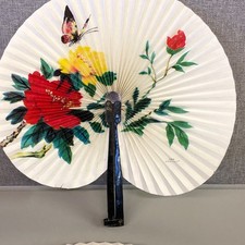 2-Vintage Chinese Folding Fans, Painted BUTTERFLY Flowers Metal Handle 730