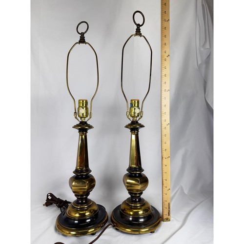 Vintage Solid Brass Table Lamps Pair Hollywood Regency Stiffel Style Lighting - Picture 7 of 8