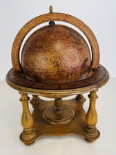 Vintage Wooden Rotating Desk Globe with Zodiac Signs and Stand, 12”