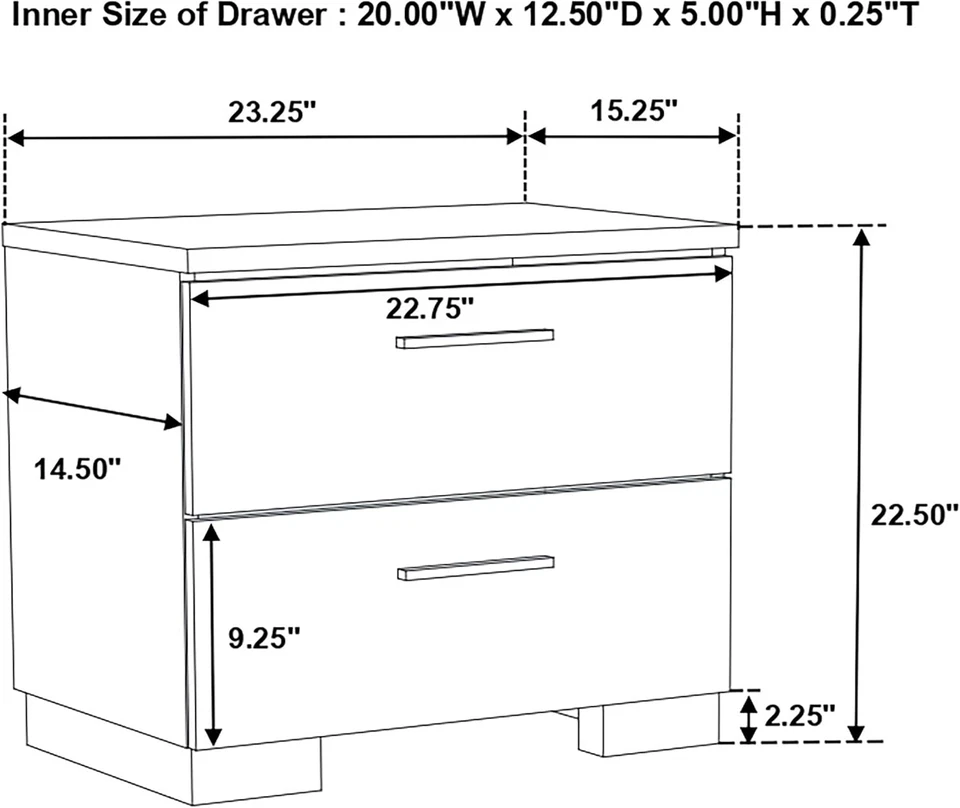 Mesita de noche contemporánea Felicity con 2 cajones muebles para el hogar Coaster Foto 3 de 4