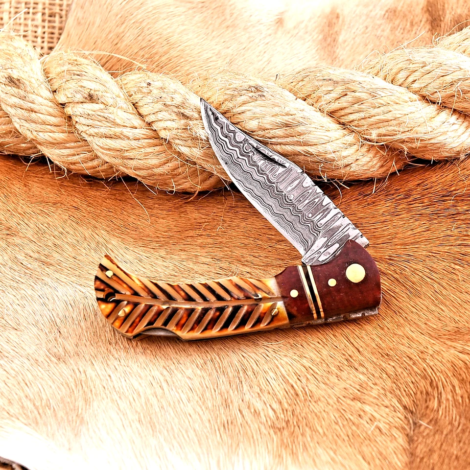 СДЕЛАННЫЙ НА ЗАКАЗ ВРУЧНУЮ КОВАНЫЙ КАРМАННЫЙ НОЖ ИЗ ДАМАССКОЙ СТАЛИ С СКЛАДНЫМ ЛЕЗВИЕМ HH-173 - Изображение 4 из 4