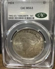 1924 $1 CACG MS 63 CAC Peace Silver Dollar