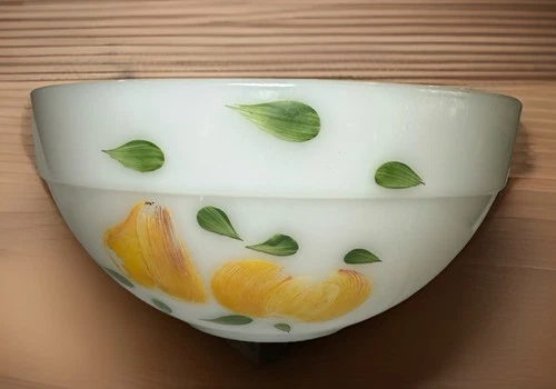 Vintage Fire King Ware Gay Fad Painted Fruit Milk Glass 8 1/2" Mixing Bowl Farm