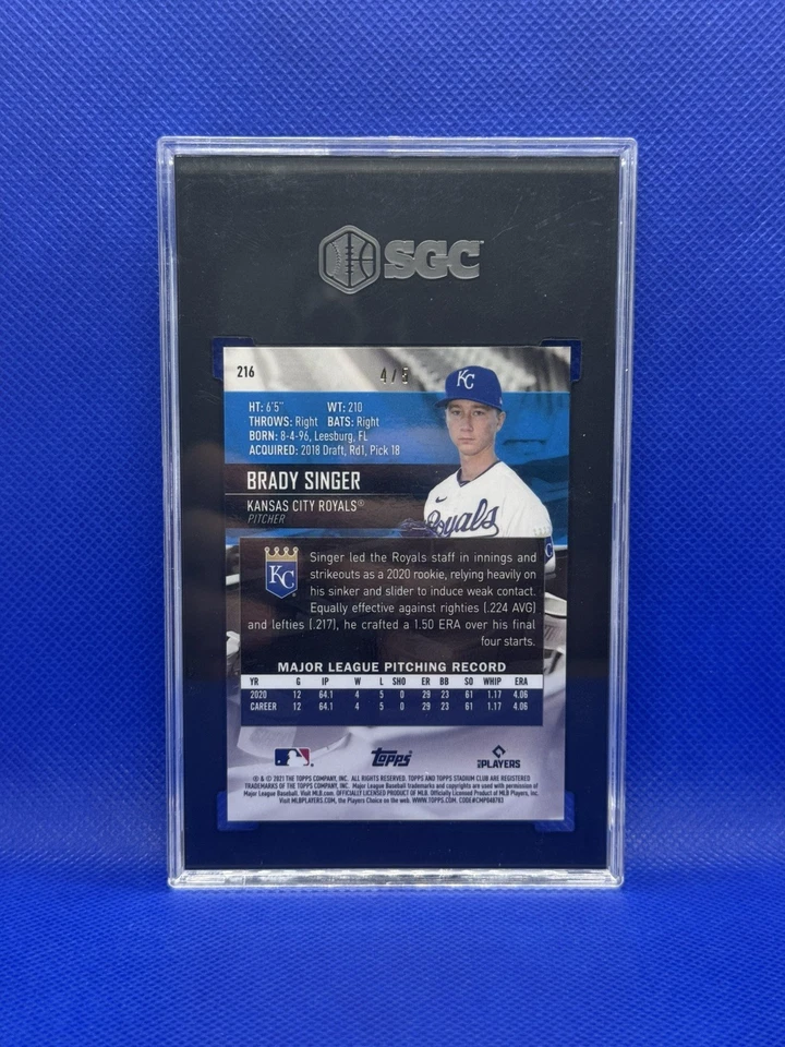 2021 Topps Stadium Club Chrome Brady Singer Red Rookie /5 SGC 10 - Image 3 of 3