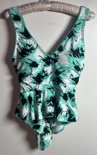 Nicole Miller Women’s Teal Pompom One Piece Size 8 Ruffle Swimsuit NWOT