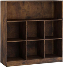 Wide Wooden 7 Cube Bookcase Storage Unit (Rustic Brown, Wide)
