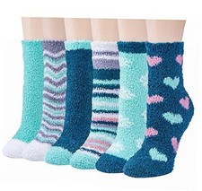 Plush Slipper Socks Women - Colorful Warm Fuzzy Crew Socks Cozy Soft for Blue