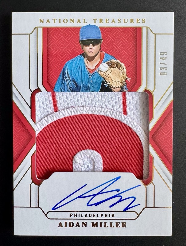 Panini 2025 National Treasures Aidan Miller Gold Patch Auto RC /49 TMS-AM