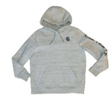 Carhartt Hoodie Youth L 12-14 Relaxed Fit Gray Sweatshirt Pullover Sleeve Logo