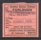 CANADA WW2 Military 1941 CNR Railways Furlough Pass Ticket, Borden PEI