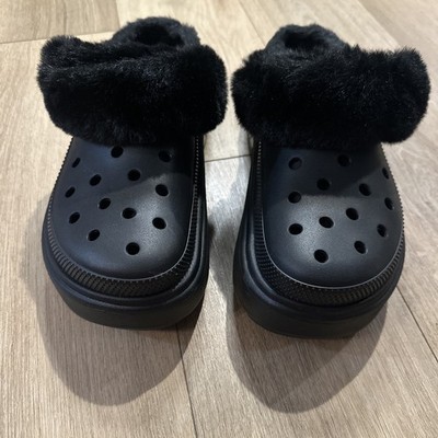 CROCS STOMP Lined Black Clogs Fuzzy Slip On Chunky Comfort Shoes Men s 11 NWOT