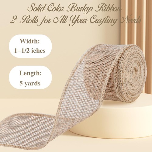 Jute Sackleinen verdrahtetes Band 2 Rollen 1 1/2 Zoll x 10 Yards Geschenkverpackung Kränze - Bild 2 von 7