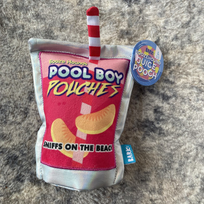 BARK BOX Boozehound Juice Pooch Pool Boy Pouches DOG TOY Plush NEW L Capri Sun