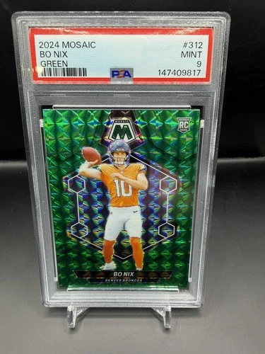 2024 Panini Mosaic Rookies Bo Nix #312 Green Prizm PSA 9
