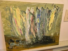 Vintage Oil on Board Abstract Expressionism Painting, 1960s Sailboats Full color