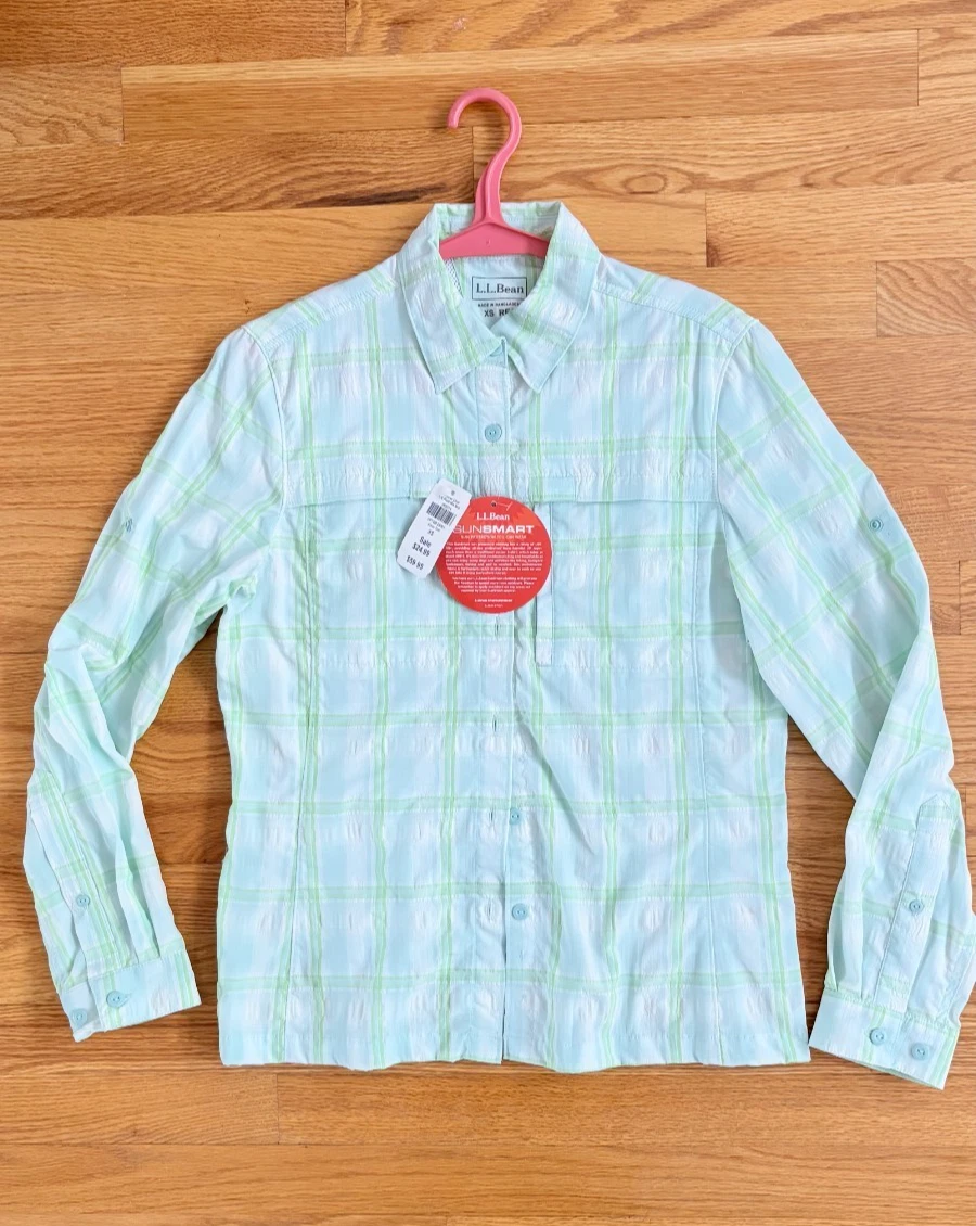 L.L. Bean Women's Light Green Plaid Tropicwear Sun Shirt - XS, NWT