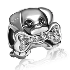 Dog Mom Bone Paw Print Puppy Birthday Birthstone April White Womens Beads Charms