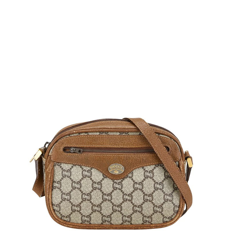 Gucci GG Plus Crossbody Bag Beige PVC Leather Pre-Owned Women Shoulder Bag