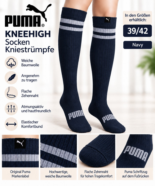 Puma Kneehigh Socken KniestrüMpfe Aus Weicher Baumwolle 3Er Pack Gr.39/42-image