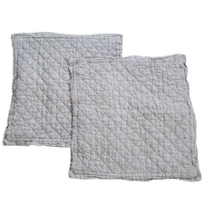 Pottery Barn Belgian Flax Linen Diamond Quilted EURO Pillow Shams Flagstone Gray