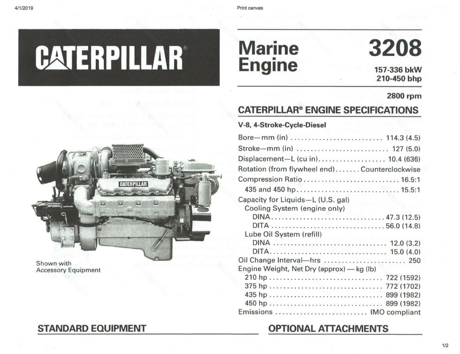 Caterpillar 3208, Marine Diesel Engine Block, 210HP eBay