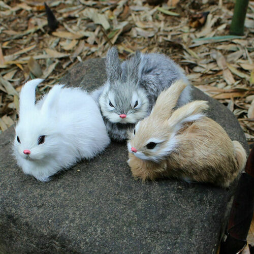 15Cm Mini Realistic Cute White Plush Rabbit Fur Realistic Animal Easter Rabbit - Picture 1 of 15