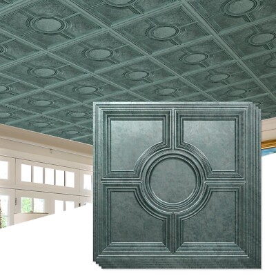 STICKGOO PVC Ceiling Tiles 24 x 24in, Antique Green Bronze Decorative Drop Ce...