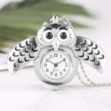 Cute Silver Night Owl Quartz Pocket Watch for Girls Friends Lady Daughter Gift