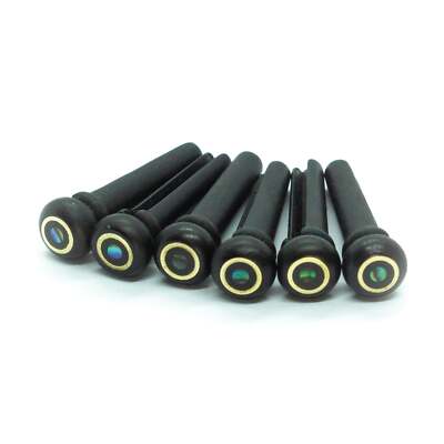 Ebenholz Stegpins x6 (Messingring & kleiner Punkt) (MOP oder Abalone)