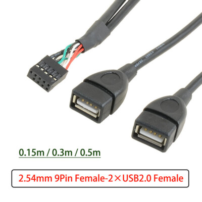 Computer Motherboard Add USB Interface Extension Cable 9Pin to 2×USB 2.0 Female