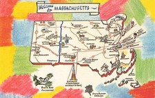 Postcard  Massachusetts State Map Mass Chickadee Goddard Arbutus