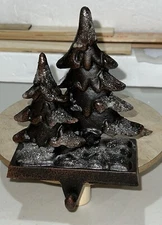 Home Accents Holiday 7” Christmas Stocking Holder 2 Christmas Trees Glitter