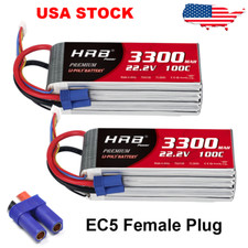 2pcs HRB 22.2V 6S 3300mAh 100C EC5 Lipo Battery for RC Helicopter Boat Car Drone