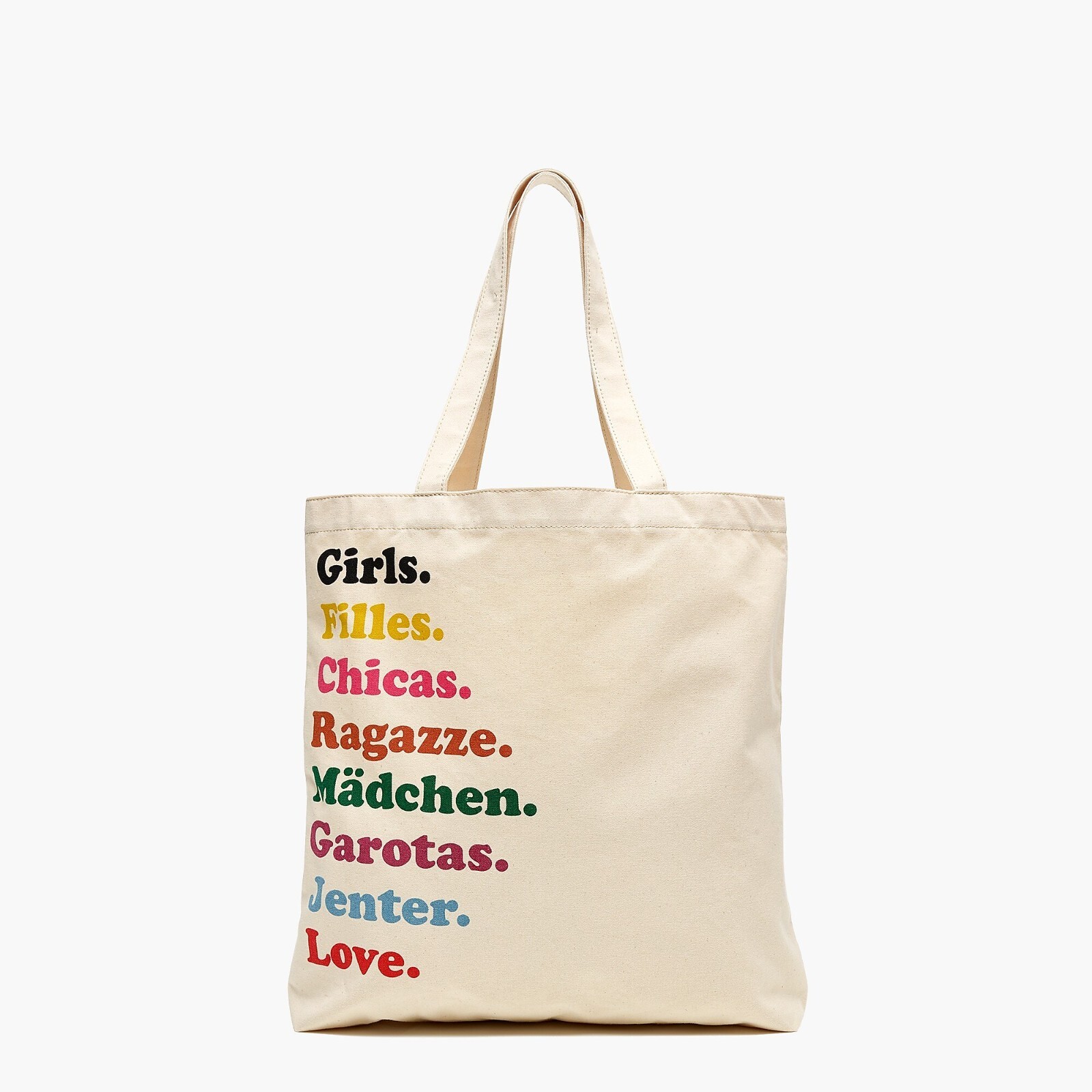 "J.Crew X Girls Inc. \"GIRLS\" in multi languages tote bag, NWT"