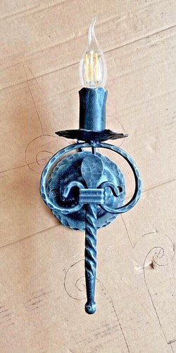 Hand forged! Handmade antique wrought iron wall lamp, vintage light. - Bild 1 von 12