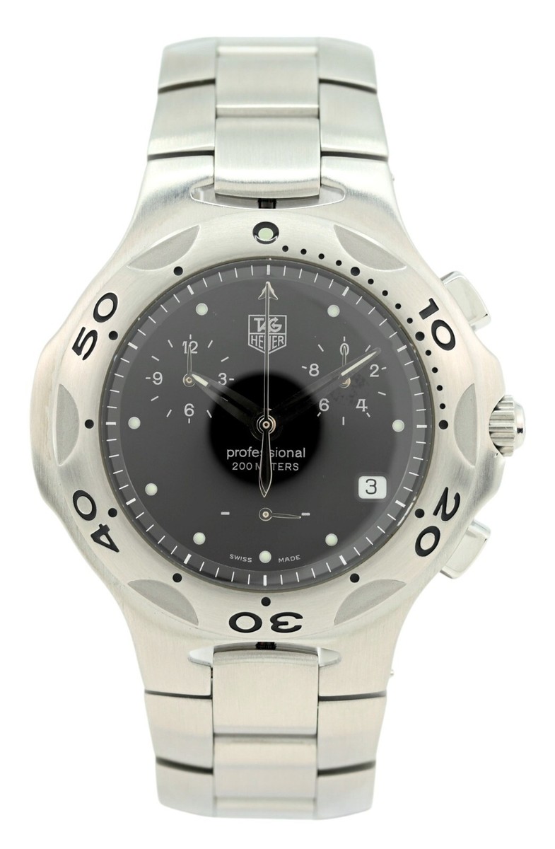 Vintage Men's Tag Heuer 39mm Kirium Black Dial Chronograph Watch