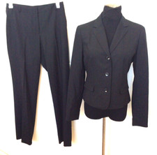 Calvin Klein Women's Black Pinstripe Wool Blend 2Pc Pant Suit Size 8 NWOT 130