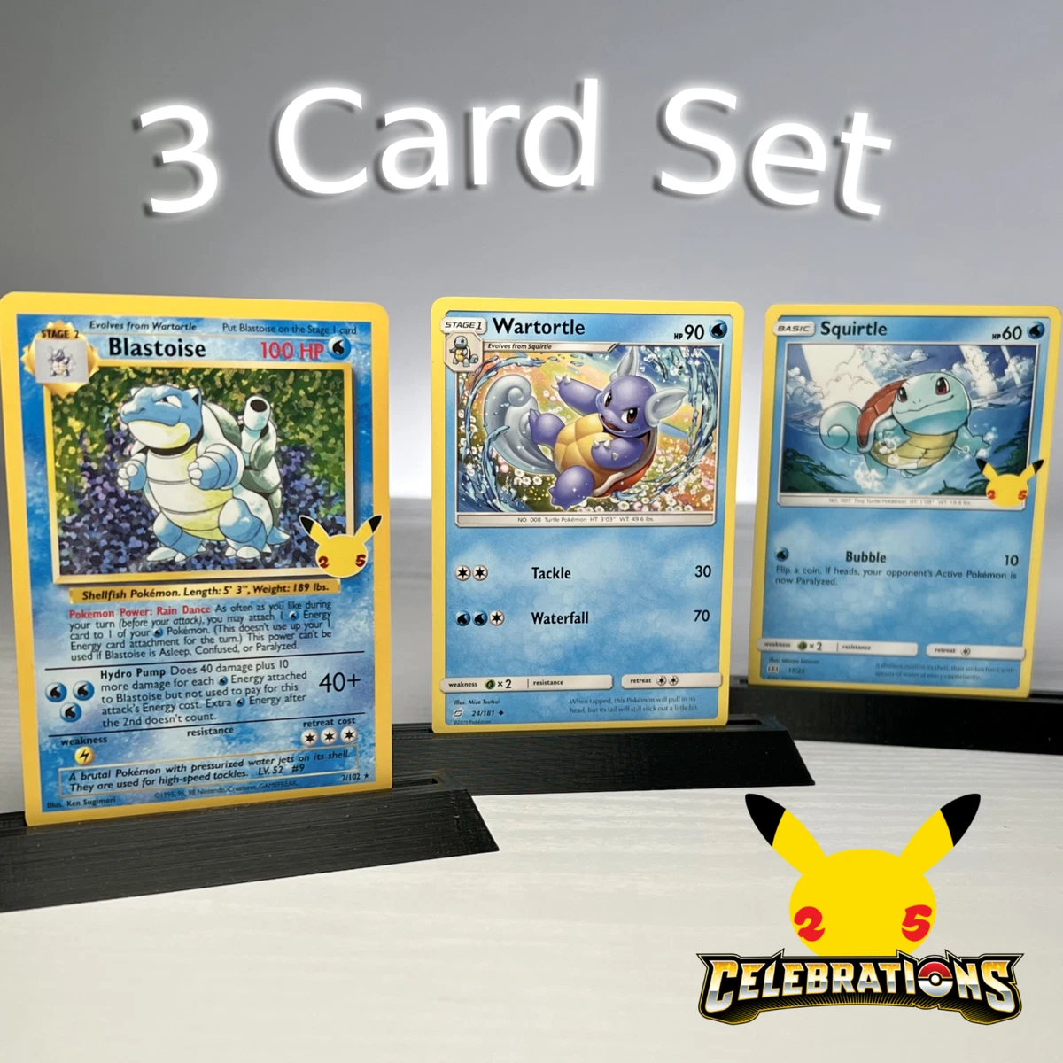 Pokemon - 3 Figuras - Squirtle, Wartortle e Blastoise - Ri Happy