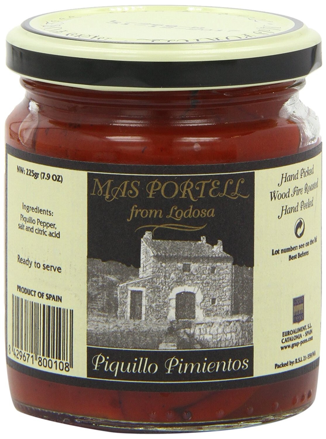 Pimientos enteros del piquillo Pons Mas Portell, seis frascos de vidrio de 7,76 OZ